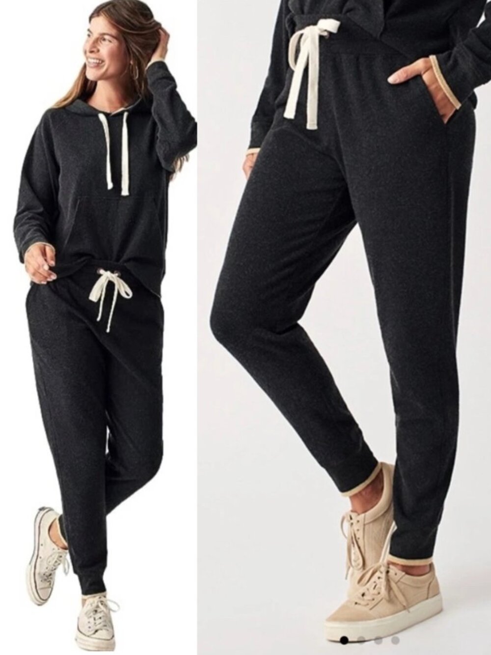 Faherty Legend Sweater Jogger Pants Size XL Women's Heather Black Twill